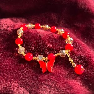 Hippie Boho Butterfly Bracelet Red